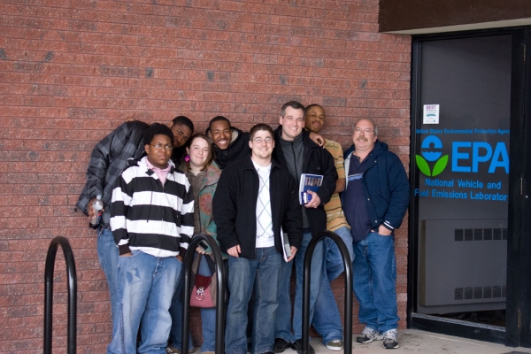West Philly Hybrid X Team members outside the EPA Testing Lab near Detroit, MI
